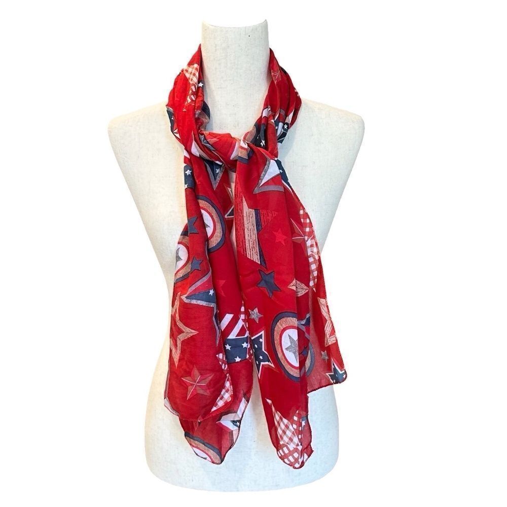 Women's Dress Scarf Pattern - Stars Red/White/Blue/Tan/Gray